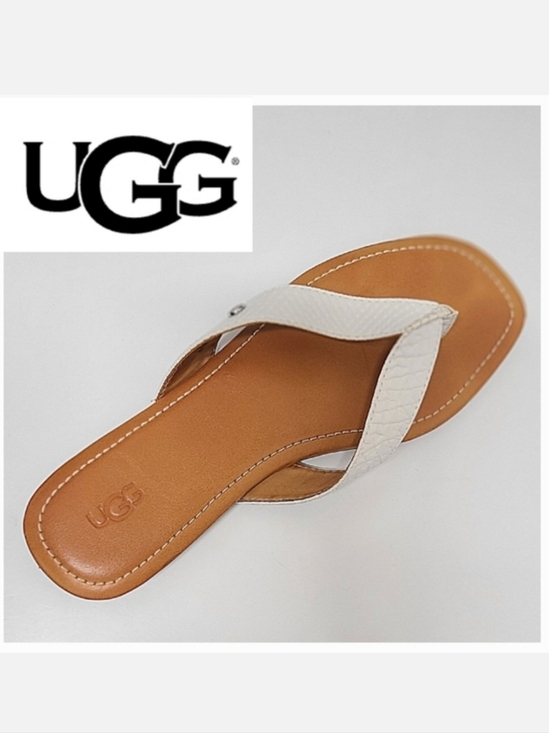UGG Shoes - UGG Tuolumne White Snakeskin Embossed Leather Flip Flop Sandals Sz 9½